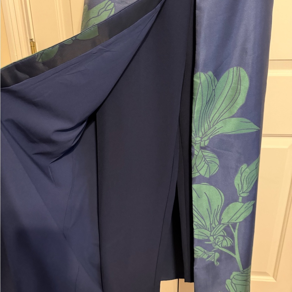 Kay Unger Navy and Teal Floral Maxi Dress / Jumpsuit - Picture 8 of 16